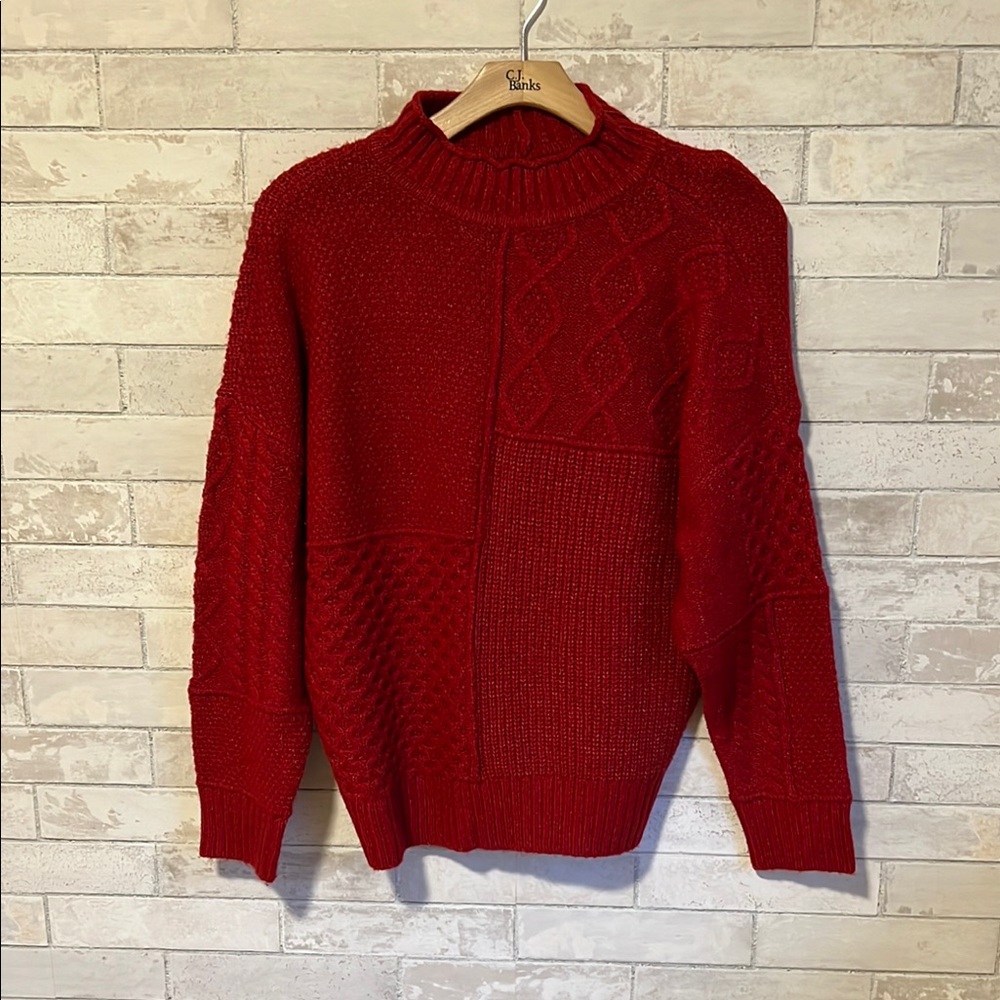 American Eagle Vintage Inspired Patchwork Knit Tutleneck in Red Size Large (L)